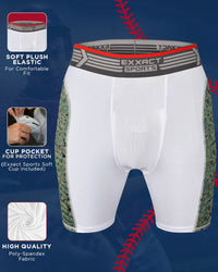 Men's Padded Compression Sliding Shorts with Soft Athletic Cup (White/Green)