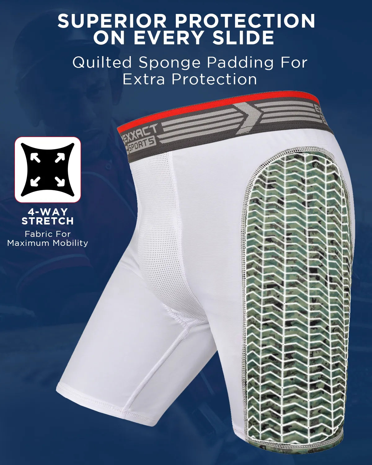 Men's Padded Compression Sliding Shorts with Soft Athletic Cup (White/Green)