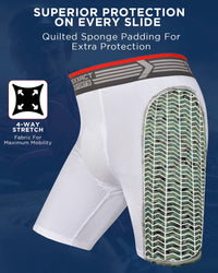 Men's Padded Compression Sliding Shorts with Soft Athletic Cup (White/Green)