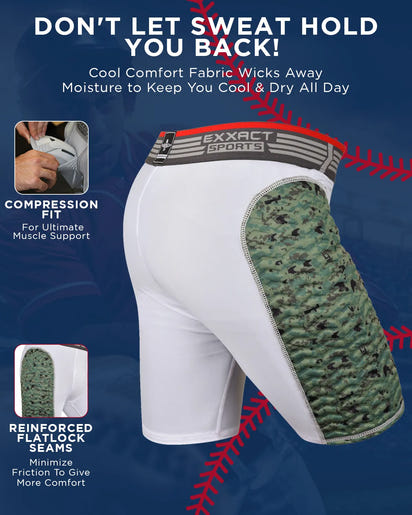 Men's Padded Compression Sliding Shorts with Soft Athletic Cup (White/Green)