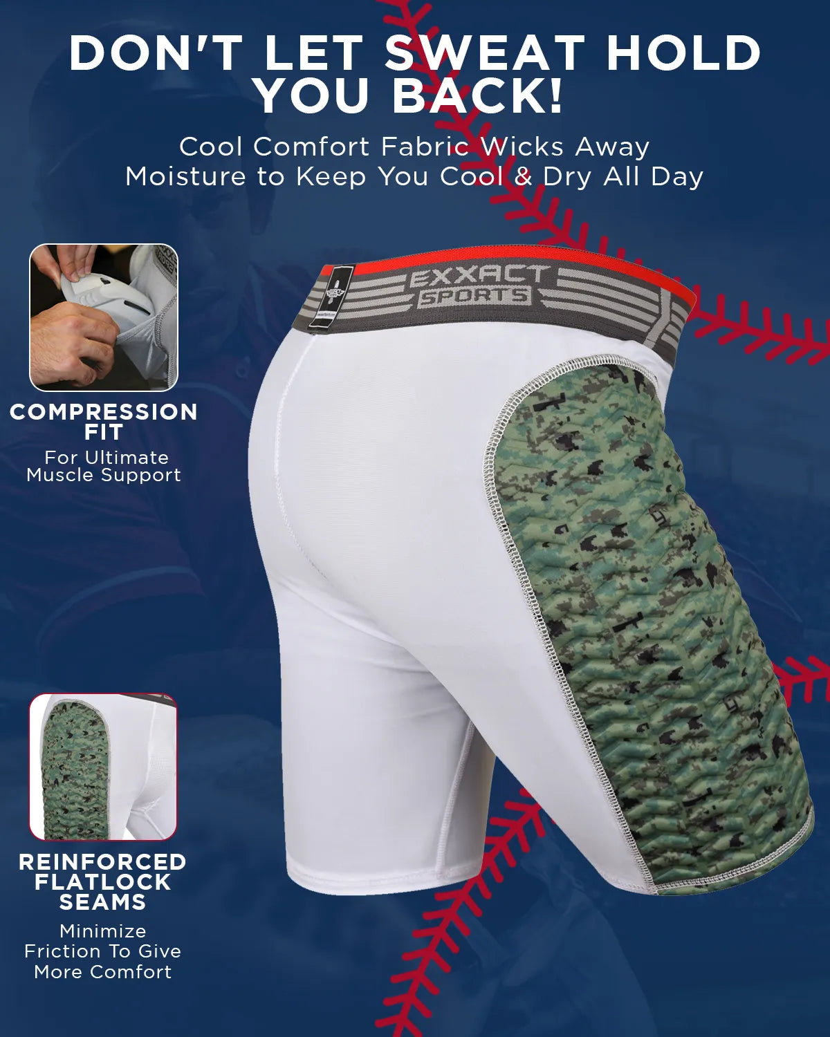 Men's Padded Compression Sliding Shorts with Soft Athletic Cup (White/Green)