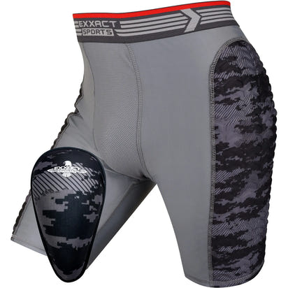 Men's Padded Compression Sliding Shorts with Soft Athletic Cup (Gray/Black)