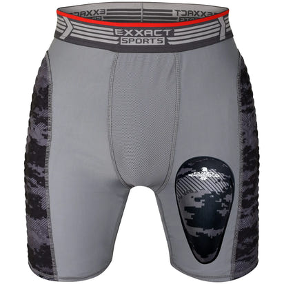 Men's Padded Compression Sliding Shorts with Soft Athletic Cup (Gray/Black)