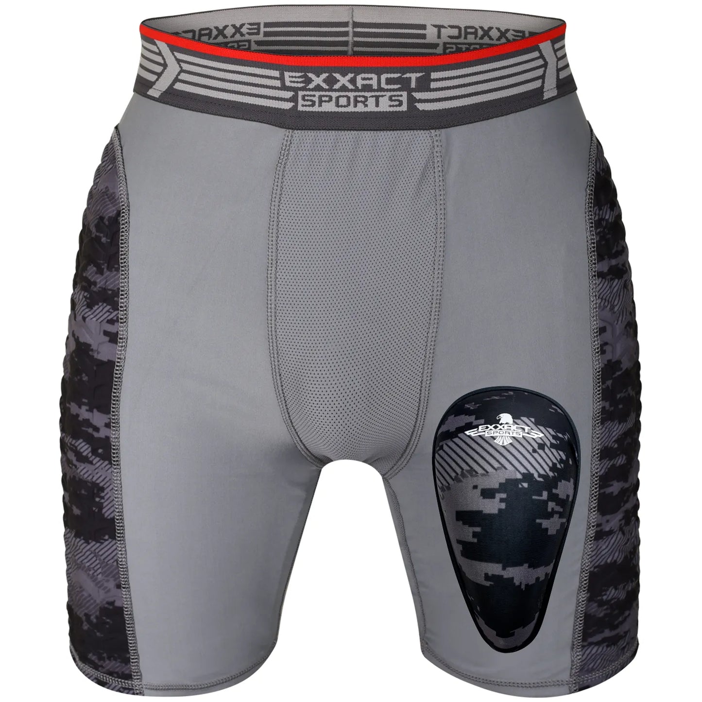 Men's Padded Compression Sliding Shorts with Soft Athletic Cup (Gray/Black)