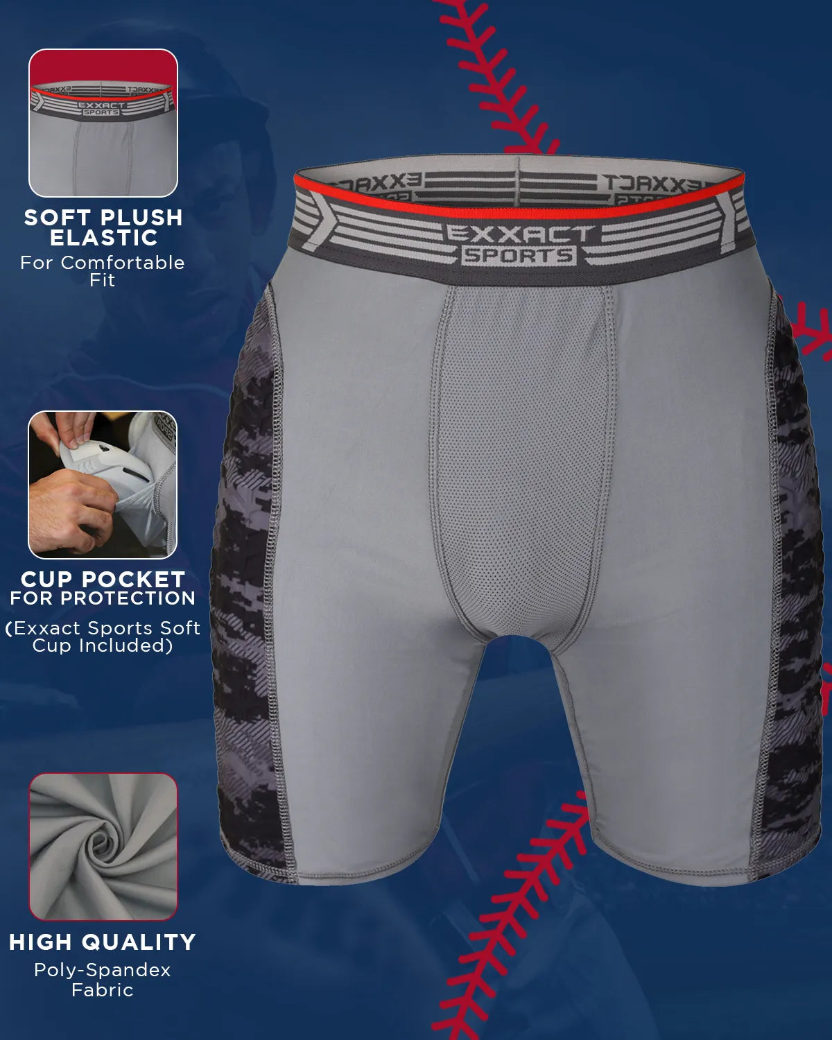 Men's Padded Compression Sliding Shorts with Soft Athletic Cup (Gray/Black)