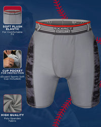 Men's Padded Compression Sliding Shorts with Soft Athletic Cup (Gray/Black)