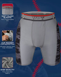 Men's Padded Compression Sliding Shorts with Soft Athletic Cup (Gray/Black)