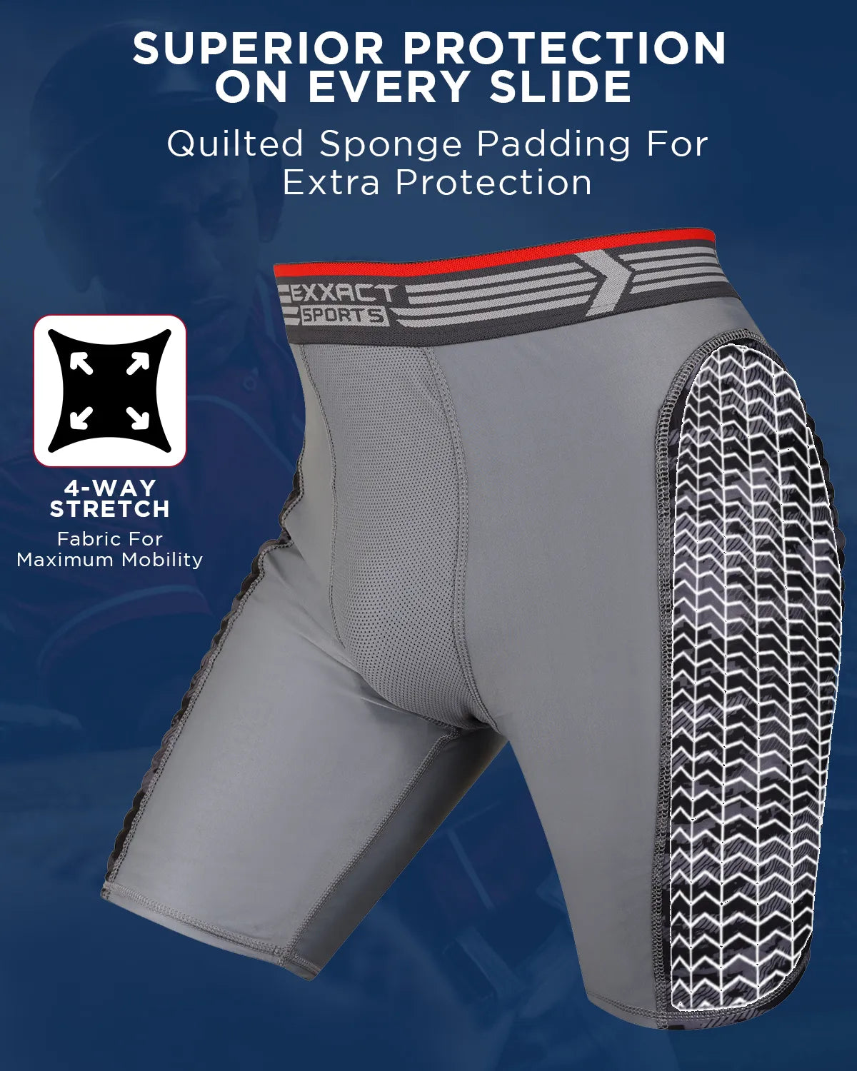 Men's Padded Compression Sliding Shorts with Soft Athletic Cup (Gray/Black)