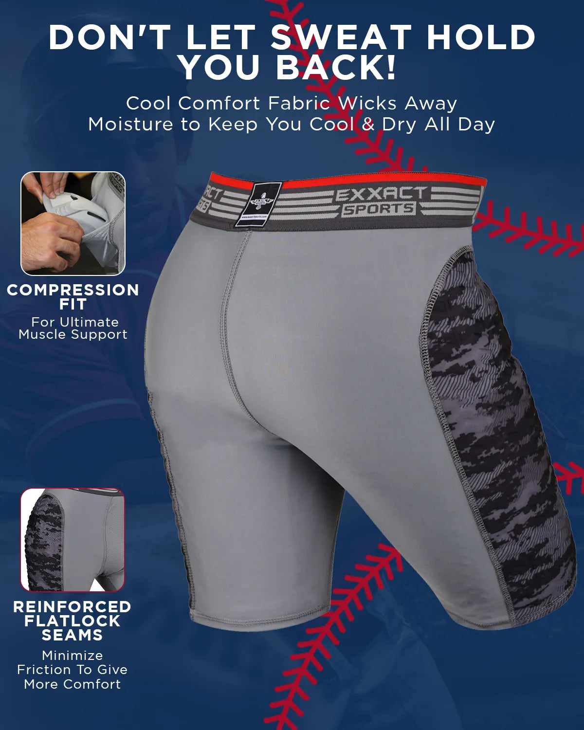 Men's Padded Compression Sliding Shorts with Soft Athletic Cup (Gray/Black)