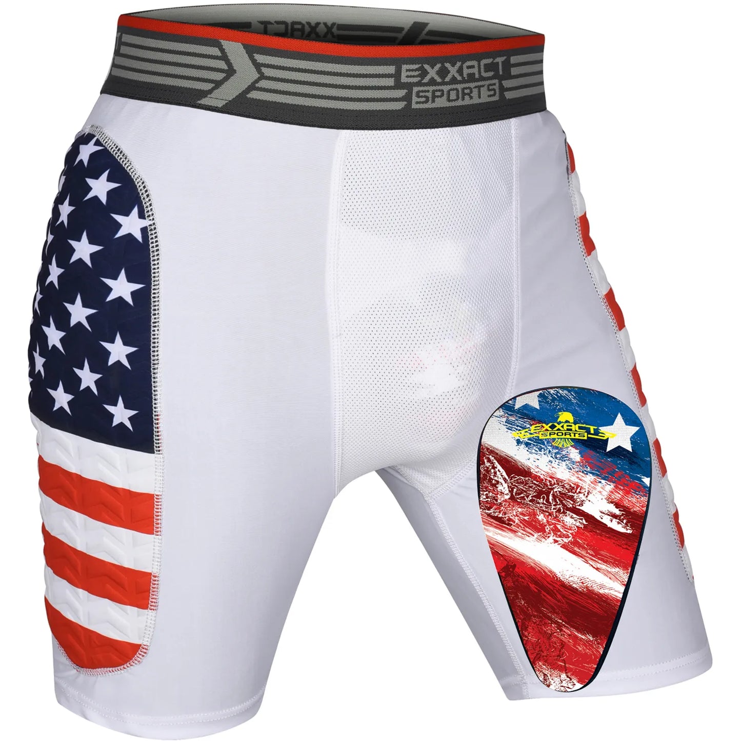 Men's Padded Compression Sliding Shorts with Soft Athletic Cup (Patriot)