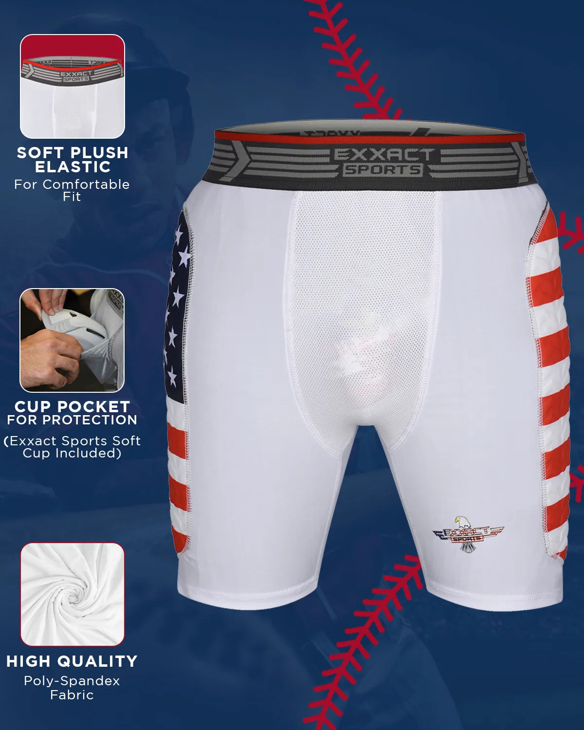 Men's Padded Compression Sliding Shorts with Soft Athletic Cup (Patriot)