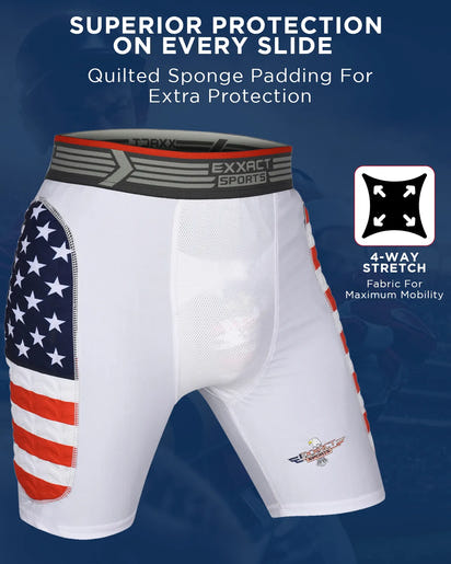 Men's Padded Compression Sliding Shorts with Soft Athletic Cup (Patriot)