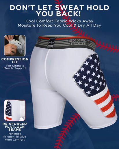 Men's Padded Compression Sliding Shorts with Soft Athletic Cup (Patriot)