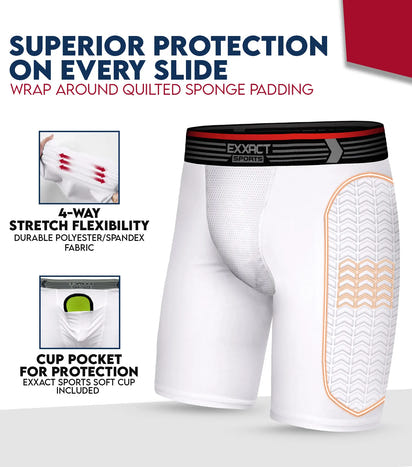 Men's Padded Compression Sliding Shorts with Soft Athletic Cup (White)