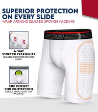 Men's Padded Compression Sliding Shorts with Soft Athletic Cup (White)