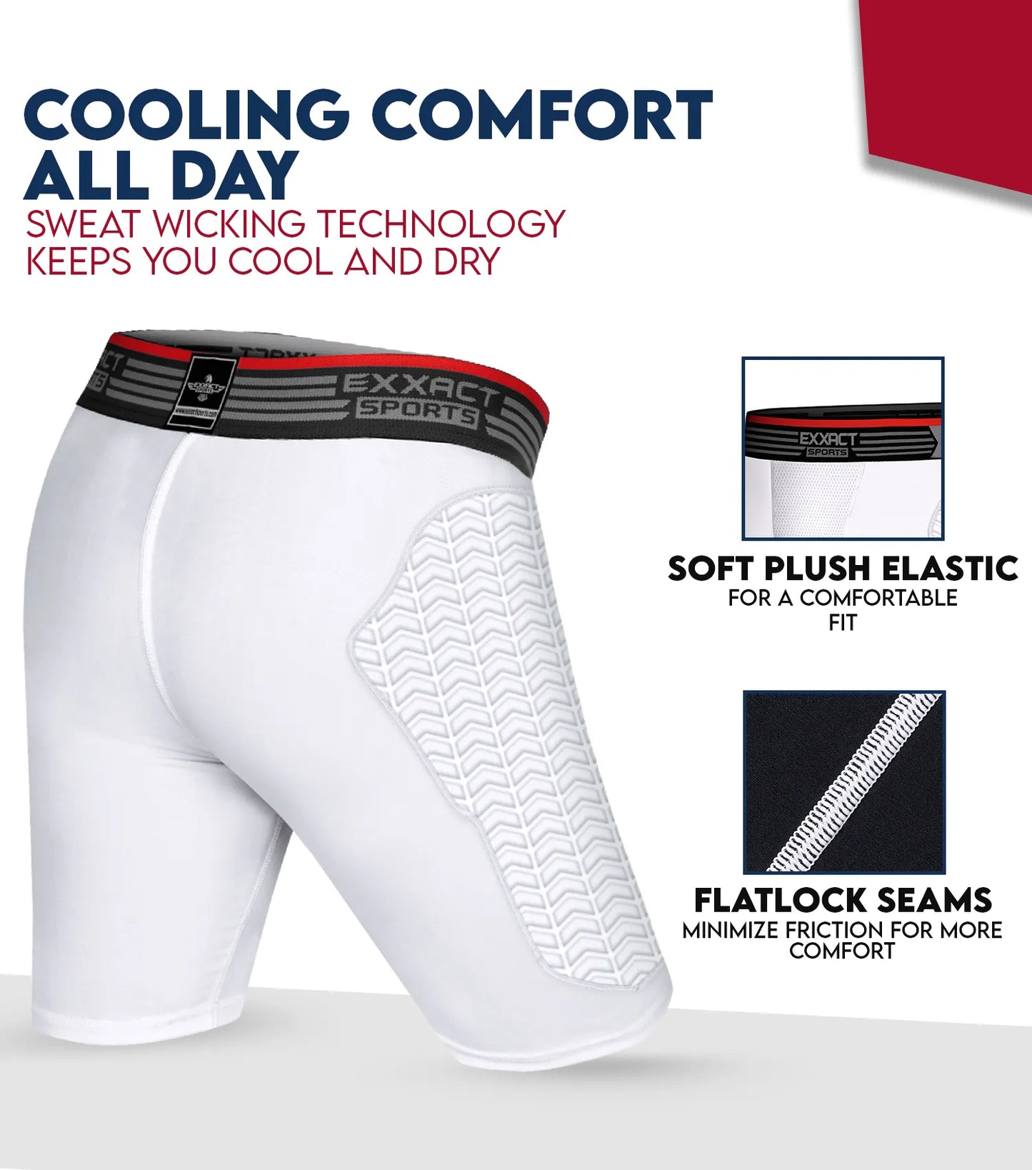 Men's Padded Compression Sliding Shorts with Soft Athletic Cup (White)
