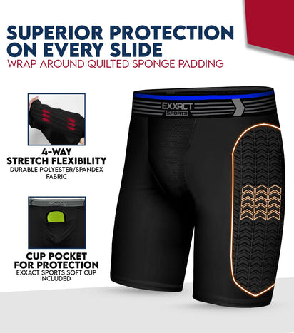 Boys Padded Compression Sliding Shorts with Soft Athletic Cup (Black)