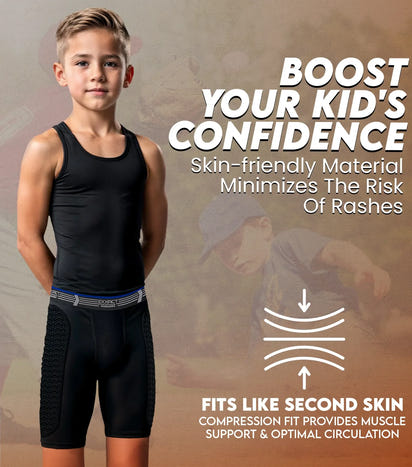Boys Padded Compression Sliding Shorts with Soft Athletic Cup (Black)