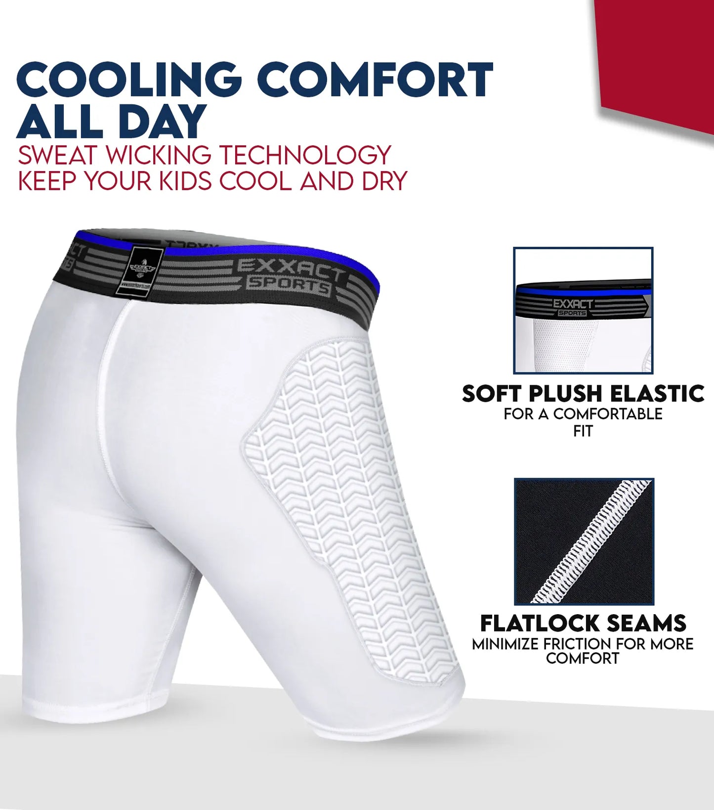 Boys Padded Compression Sliding Shorts with Soft Athletic Cup (White)