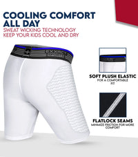 Boys Padded Compression Sliding Shorts with Soft Athletic Cup (White)