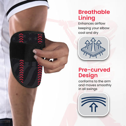 Baseball Elbow Guard with Adjustable Strap (Black Baseball Flag)