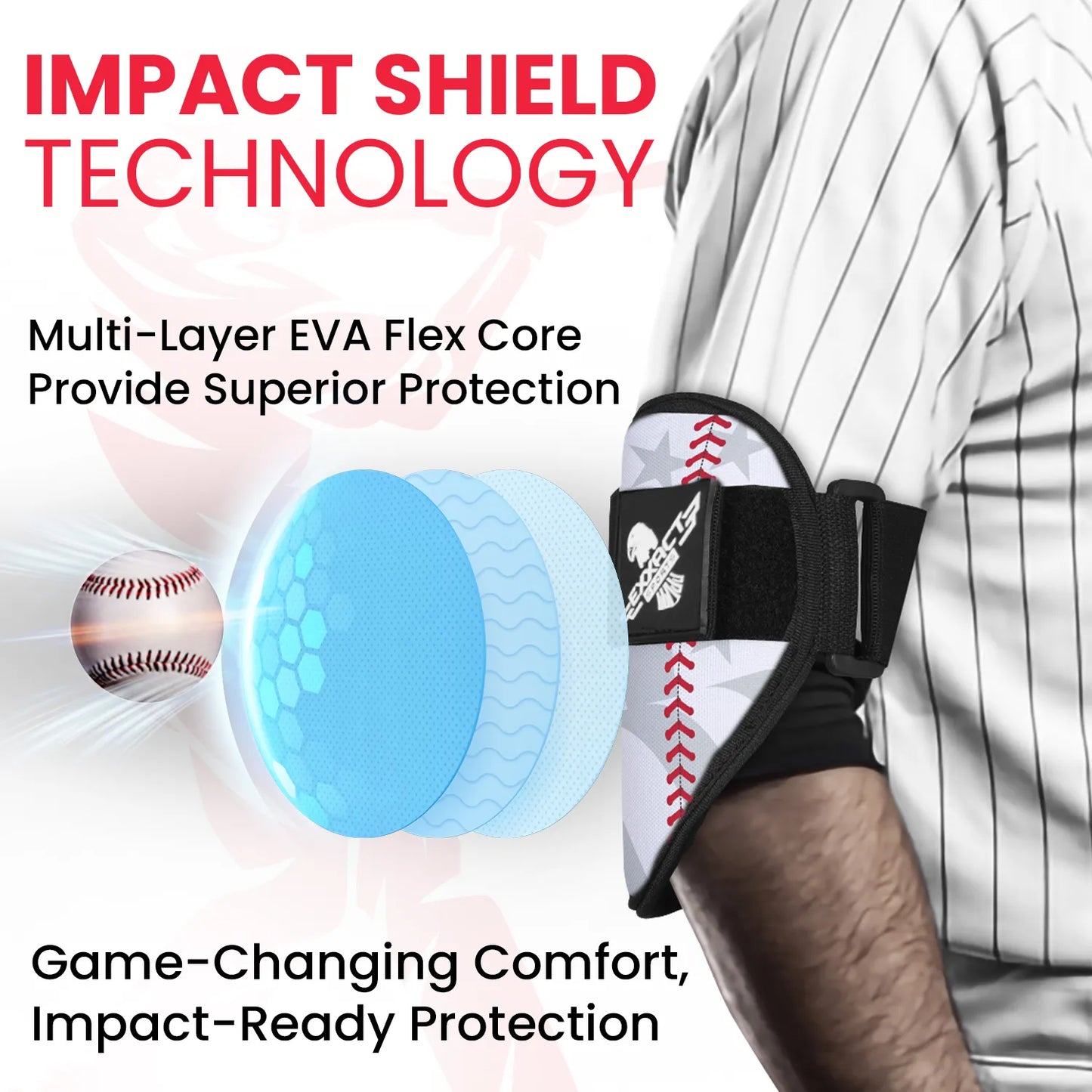 Baseball Elbow Guard with Adjustable Strap (White Baseball Flag)