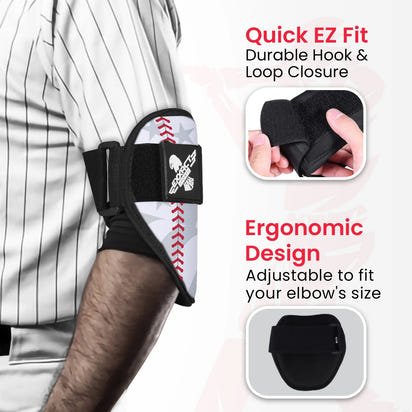 Baseball Elbow Guard with Adjustable Strap (White Baseball Flag)