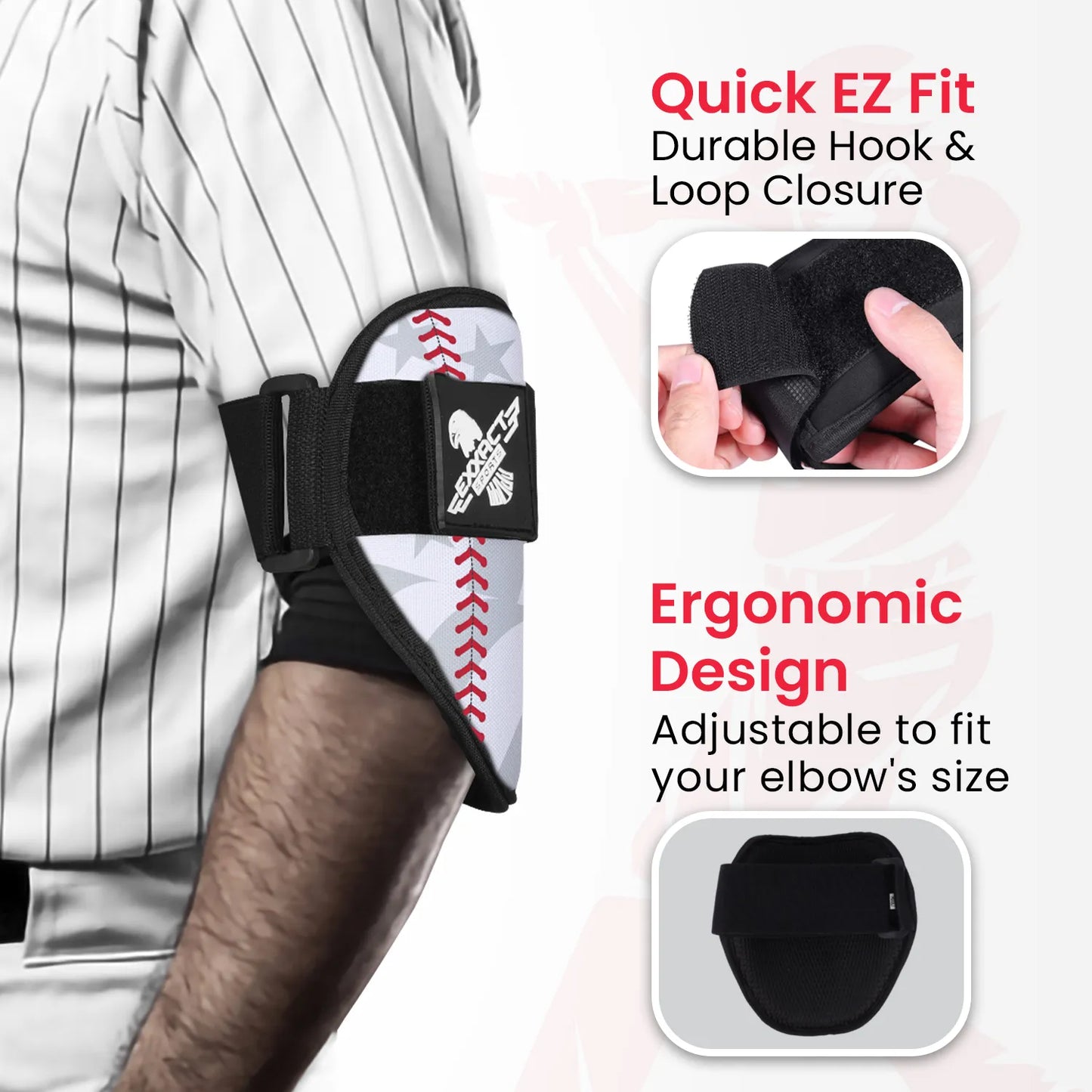 Baseball Elbow Guard with Adjustable Strap (White Baseball Flag)