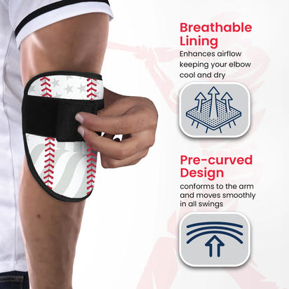 Baseball Elbow Guard with Adjustable Strap (White Baseball Flag)
