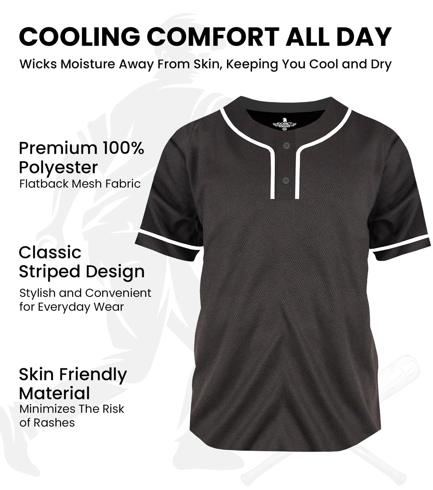 Baseball Jersey for Men and Women, 2-Button Plain Jersey