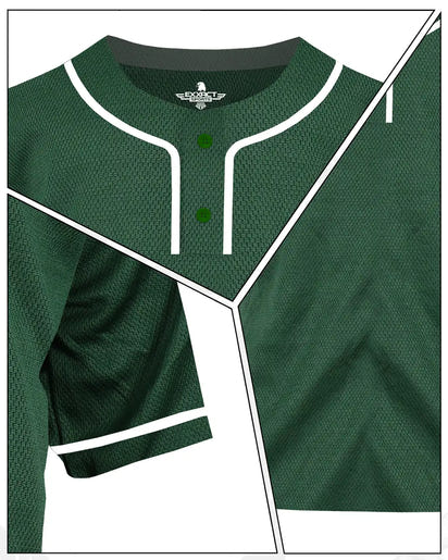 Baseball Jersey for Men and Women, 2-Button Plain Jersey (Dark Green)