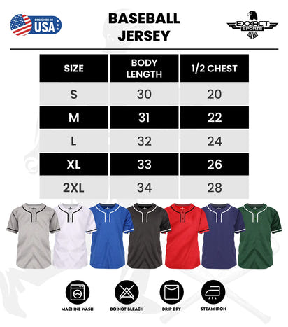 Baseball Jersey for Men and Women, 2-Button Plain Jersey (Red)