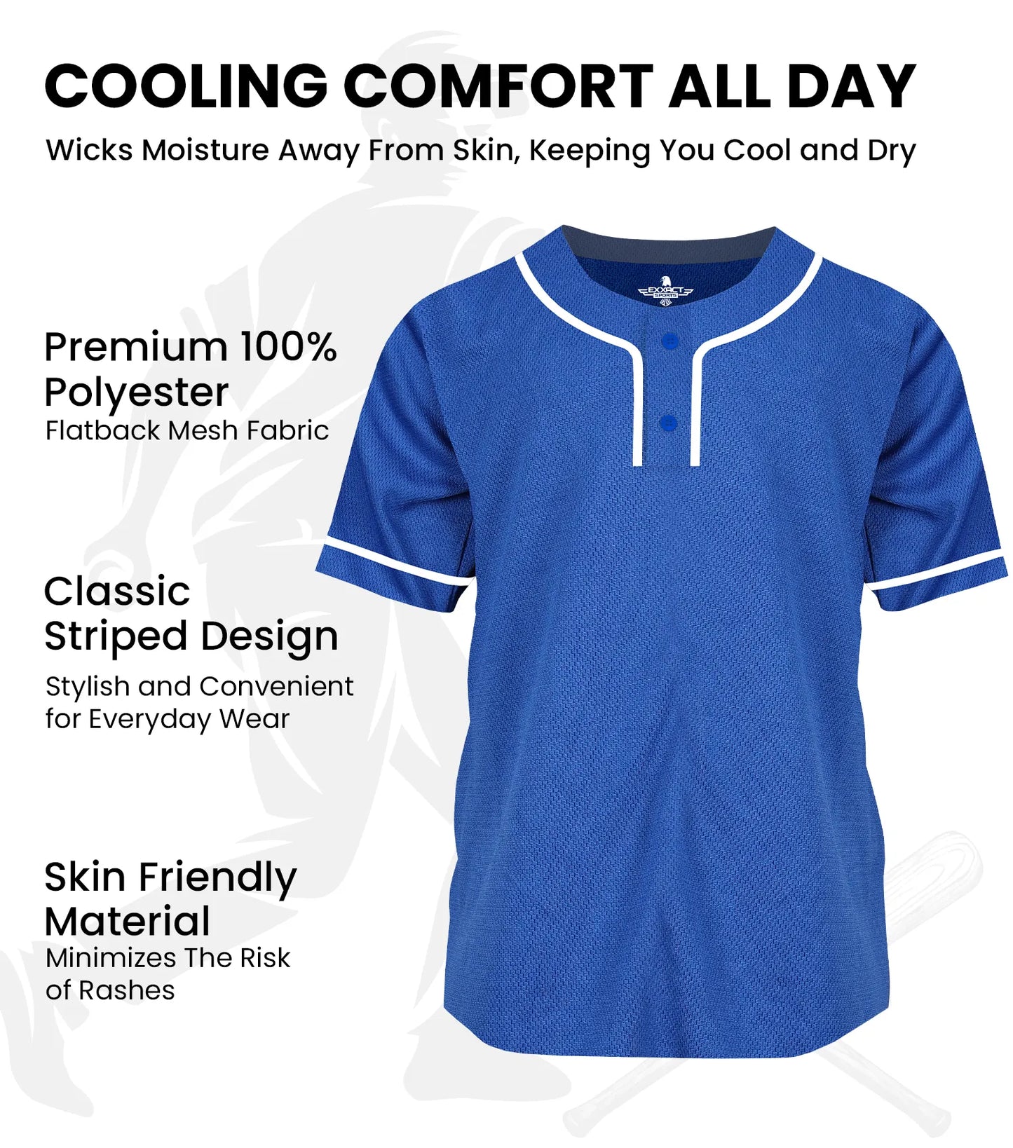 Baseball Jersey 2-Button Plain Baseball Men Jersey (Royal Blue)