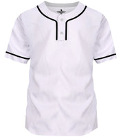 Baseball Jersey for Men and Women, 2-Button Plain Jersey (White)