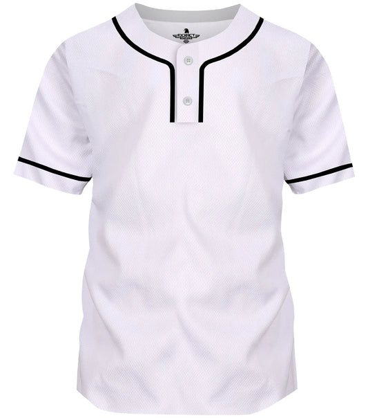 Baseball Jersey for Men and Women, 2-Button Plain Jersey (White)