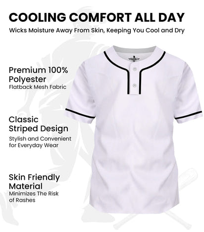 Baseball Jersey for Men and Women, 2-Button Plain Jersey (White)