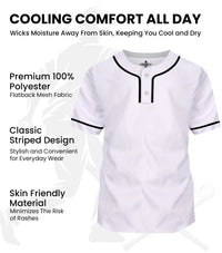 Baseball Jersey for Men and Women, 2-Button Plain Jersey (White)