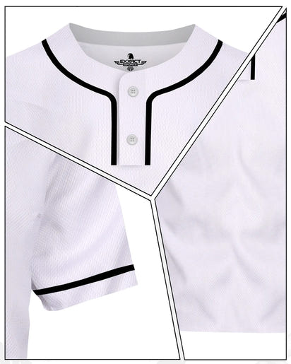 Baseball Jersey for Men and Women, 2-Button Plain Jersey (White)