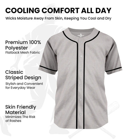 Baseball Jersey for Men and Women, Button Down Plain Jersey (Gray)