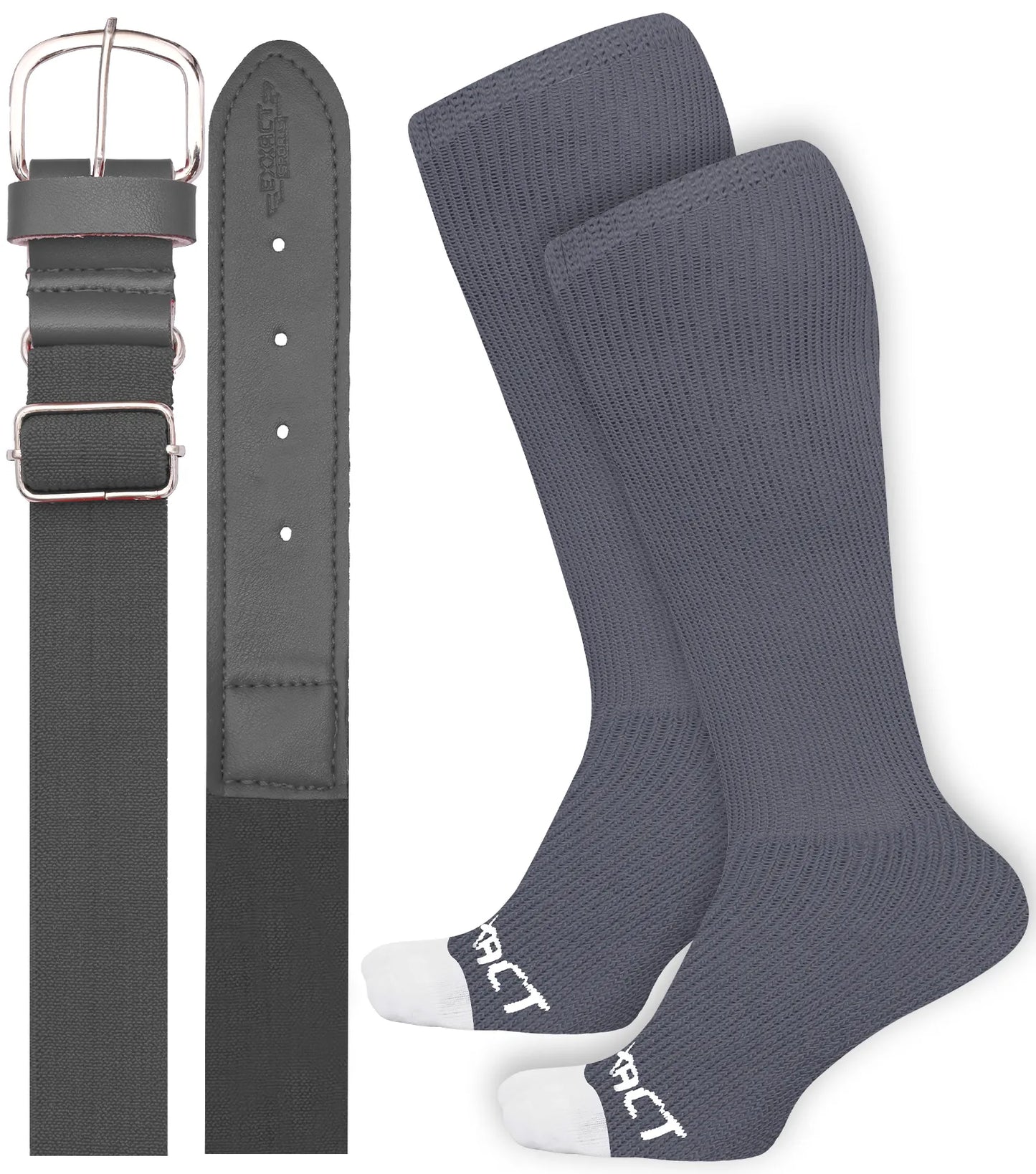 Baseball Socks and Belt Combo Set for Boys & Girls, Adult and Youth Sizes (Charcoal)