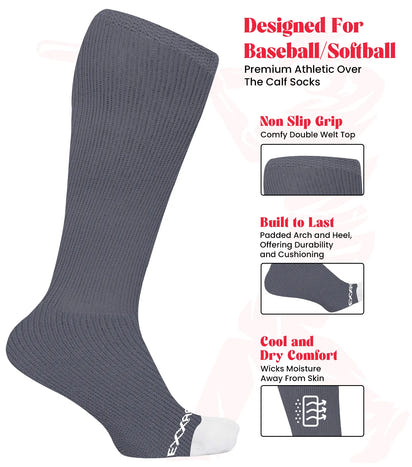 Baseball Socks and Belt Combo Set for Boys & Girls, Adult and Youth Sizes (Charcoal)