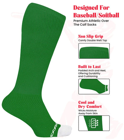 Baseball Socks and Belt Combo Set for Boys & Girls, Adult and Youth Sizes (Kelly Green)