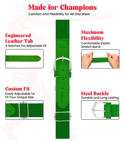 Baseball Socks and Belt Combo Set for Boys & Girls, Adult and Youth Sizes (Kelly Green)
