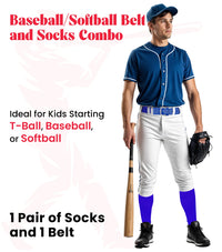 Baseball Socks and Belt Combo Set for Boys & Girls, Adult and Youth Sizes (Royal Blue)