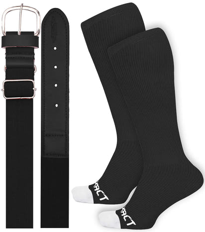 Baseball Socks and Belt Combo Set for Boys & Girls, Adult and Youth Sizes (Black)