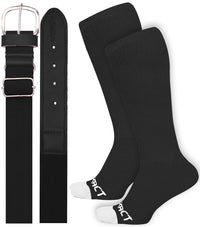 Baseball Socks and Belt Combo Set for Boys & Girls, Adult and Youth Sizes (Black)