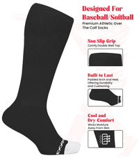 Baseball Socks and Belt Combo Set for Boys & Girls, Adult and Youth Sizes (Black)