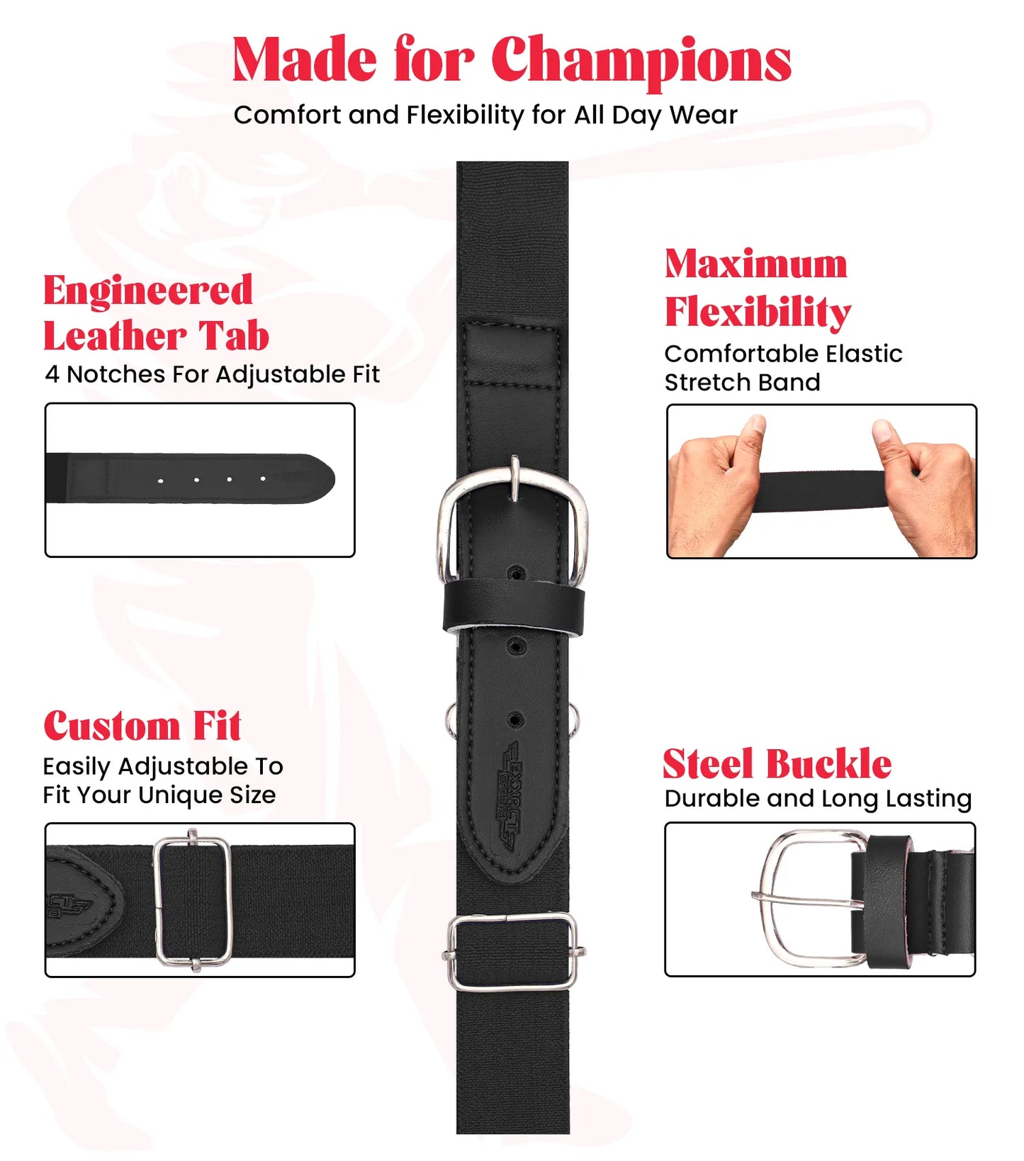 Baseball Socks and Belt Combo Set for Boys & Girls, Adult and Youth Sizes (Black)