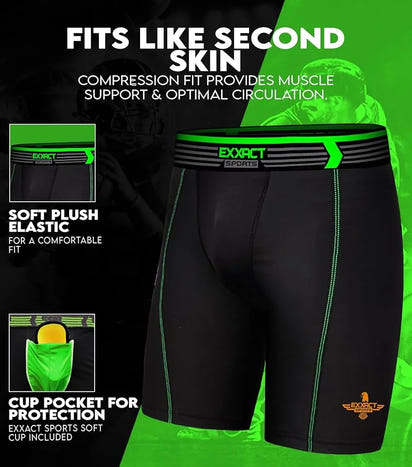 Boys Compression Shorts with Soft Athletic Cup Black (Youth)