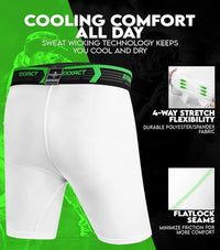 Boys Compression Shorts with Soft Athletic Cup White (Youth)